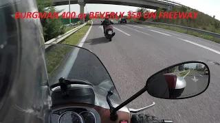 TEST -SUZUKI BURGMAN  400 VS PIAGGIO BEVERLY 350 ST RACING ON FREEWAY BOURGMAN# BEVERLY350# SUZUKI#