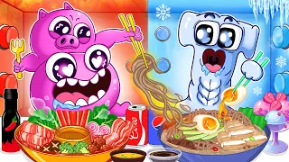 Chef Pigster 1000 Mystery Buttons Hot Vs Cold Challenge | ASMR Mukbang | Garten Of Banban 3 Cartoon