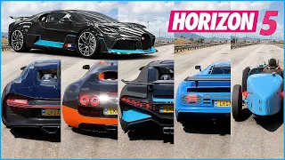 Forza Horizon 5 - Top 4 Fastest Bugatti Cars | Acceleration & Top Speed (All Stock)