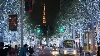 TOKYO【Christmas Lights】Azabu-juban Sta. To Roppongi Sta.via Keyakizaka Dori 2018.#4k #けやき坂