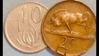 South Africa 2 & 10 Cent Coins: 1970-1990