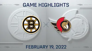 NHL Highlights | Bruins vs. Senators - Feb. 19, 2022
