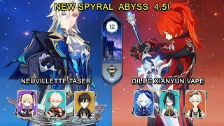 New Abyss! C0 Neuvillette Taser / C1 Diluc Vape | Spiral Abyss 4.5 Floor 12 9 stars | Genshin Impact