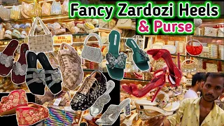 |•Latest Designer Heels & Purse / Mumbai Gandhi Market Zardozi Sandal & Purse Collection For Eid