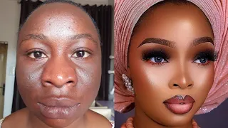 UNBELIEVABLE VIRAL😱🔥Nigerian Bridal Gele And Makeup Transformation | Makeup Tutorial ✂️💉💉🔥🔥😱