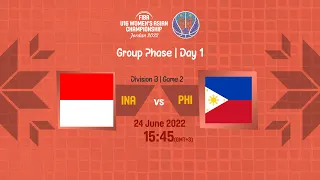 Indonesia v Philippines | Full Basketball Game | FIBA U16 Women's Asian Championship 2022 | Div. B