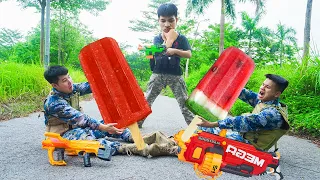 Battle Nerf War: Ice Creamer & Blue Police Nerf Guns Robbers Group LEMON ICE CREAM BATTLE