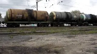 Typical Russian Railways freight train with electric locomotive