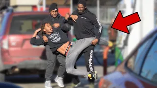 SMACKING PEOPLE'S DRINKS Prank in the HOOD!!! *GONE WRONG*