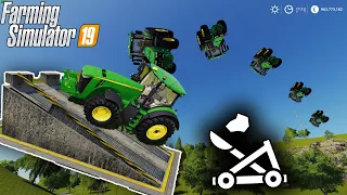 KING OF THROW ! SHOOT TRACTOR , HARVESTER & OBJECTS  with CATAPULT RAMP ! Farming Simulator