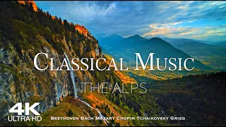 [4K] Best of CLASSICAL MUSIC 2024 🎻 4 Hour Drone Relaxation Film of The Alps 🎵 Mozart Beethoven Bach