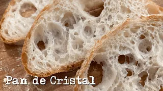 加水100％ パン・デ・クリスタル (スペインのチャバタ)　100 % Hydration Pan De Cristal Open Crumb Spanish Ciabatta Hand Mixed