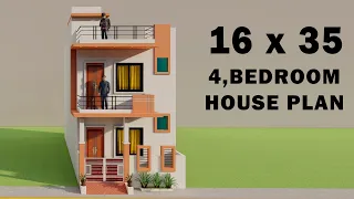 Small 4 Bedroom House 16*35 best elevation,16x35 Makan ka naksha,New House Elevation