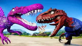 ALL SPIDERMAN SUPERHERO DINOSAURS BATTLE - Jurassic World Evolution