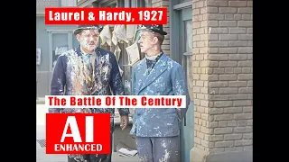 Laurel & Hardy: The Battle Of The Century, 1927. AI Enhanced. BW. Sharper & Clearer. Upscaled To HD