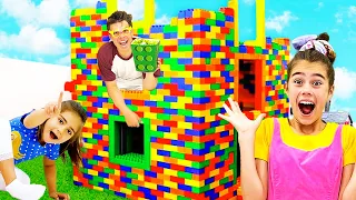 Stacy Mia and Artem are building a huge Lego House | 24 Hour Challenge at Home | Video compilation