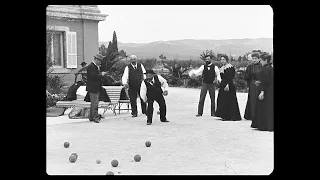 Boules game in 1896, France. Black and white footage