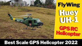 Bell UH-1 Iroquois FlyWing Huey GPS RC Helicopter maiden Flight Review