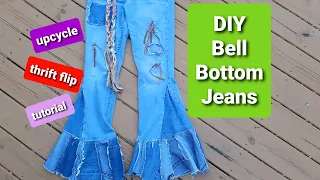 DIY tutorial on how to upcycle your own jeans and turn them into a fun edgy pair of bell bottoms!