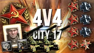 7x B-4's vs AXIS HEAVY TANKS [4v4] [SOV] [City 17] — Full Match of Company of Heroes 2