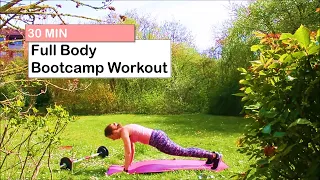 30 MIN Bootcamp Full Body Workout (with optional dumbbells//mit optionalen Gewichten, German)