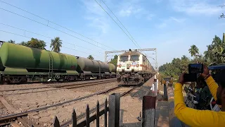 Extreme Speedy East Coast express Crossing BTPN Oil Taker At Nalpur Railgate : Indian Railways