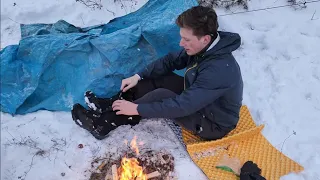 Solo winter tarp camping in deep snow - Had to abort!