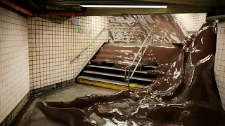 Chocolate floods the metro - Blender animation - Flip fluids simulation