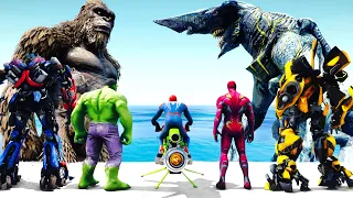 Spiderman,TRANSFORMERS Found Biggest Monsters Kong With Superheroes Optimus Prime, Bumblebee - GTA 5