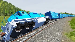 High Speed Long Train Accidents at Curved Railway #4 - BeamNG Drive Crashes - Dancing Cars