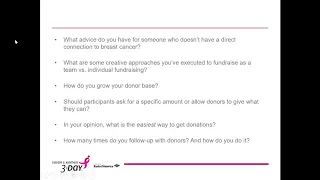 Susan G. Komen 3-Day Fundraising Webinar: Common Fundraising Questions