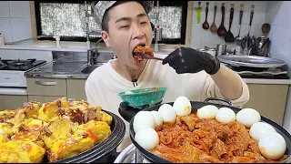 꽃돼지 스쿨푸드 돼지목살김치찜 삶은계란 계란말이 한식 밥도둑 먹방[korean food]mukbang Eating show 吃播