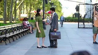 Emmy Rossum on location for 'Crowded Room' in Brooklyn, NY