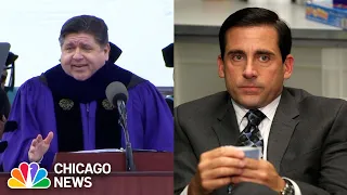 Pritzker gives ‘Office'-themed graduation speech at Northwestern, with Steve Carell present