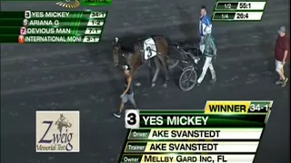 Yes Mickey & Åke Svanstedt wins Zweig Memorial 3 y o ($320 000) in 1.51,2 (1.09,2) at Vernon Downs.