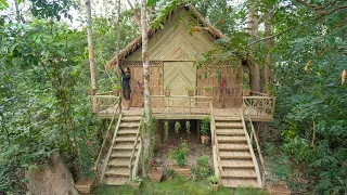 Girl Living Off the Grid, Build The Most Beautiful Bamboo Villa House in my Backyard