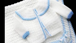 Easy crochet baby cardigan sweater for boys and girls up to 6 years to match crochet baby blanket