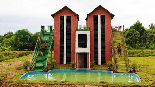 Build Underground Room, Twin Villa, Swimming Pool And Build Bamboo Water Slide And Palm Tree (full)