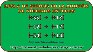 REGLA DE LOS SIGNOS EN LA ADICIÓN DE NÚMEROS ENTEROS