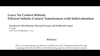 [QA] Leave No Context Behind: Efficient Infinite Context Transformers with Infini-attention