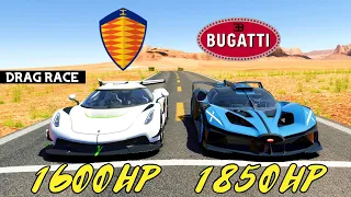 1850HP BUGATTI BOLIDE VS 1600HP KOENIGSEGG JESKO DRAG RACE | Assetto Corsa