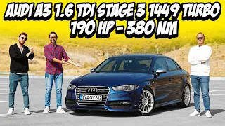 Audi A3 1.6 TDI Stage 3 190 HP / 1449 GTD Big Turbo / DSG7 Launch Control / Top Speed / Test Ettik