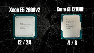 Xeon E5 2696v2 vs Core i3 12100F. Test in Programs and 12 Games