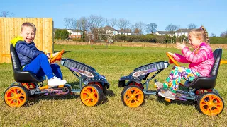 Gaby and Alex build Ride on Toy Cars for kids