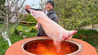 Fried a Whole 15kg Ram in a tandoor! Super soft meat with a crispy crust