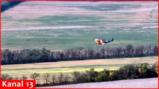 Hücuma cəhd edən rusların Ka-52 döyüş helikopterinın vurulma anı