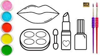 Lips, Lipstick, Makeup kit, Nail polish Drawing for Kids,Toddlers | Easy step by step Makeup drawing