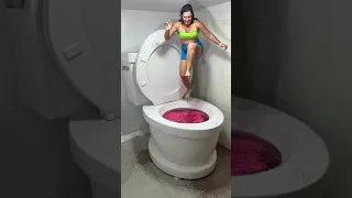 HIGHEST JUMP into Worlds Largest Toilet Pink Grass Pool with HUGE SPLASH Slow Motion #shorts