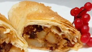 🍏🍎🍇Венский ШТРУДЕЛЬ с яблоками,изюмом орехами. Тонкие лепестки теста и мнооооого начинки.