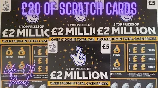 New £5 Lottery Scratch Cards. £20 of the £2 Million Black scratch cards scratched off.